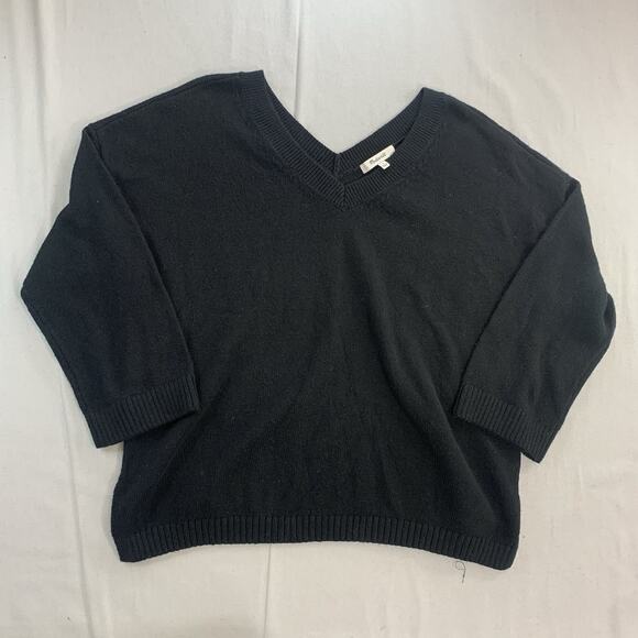 Madewell Stripped Sweater Women’s Size Small 100% Cotton V Neck Black - Picture 1 of 7